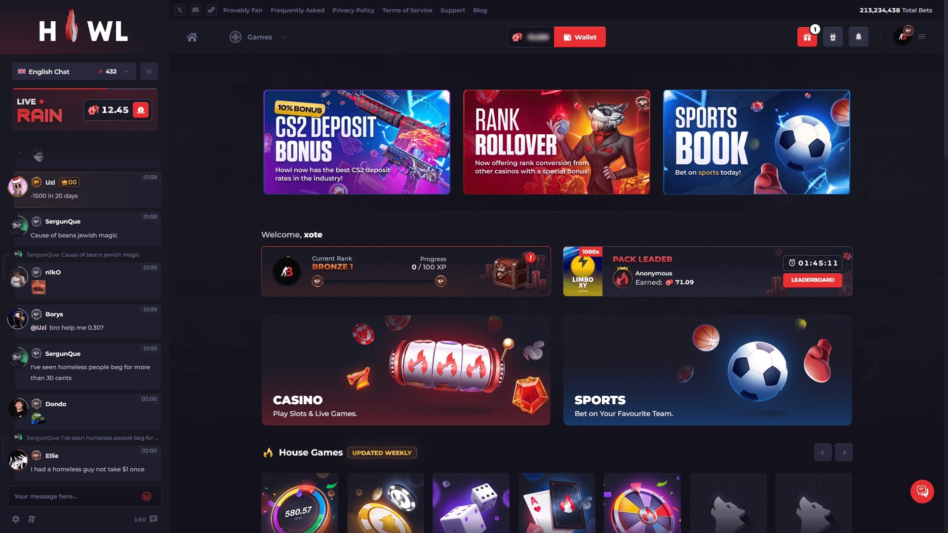 HowlGG Main Page ScreenShot